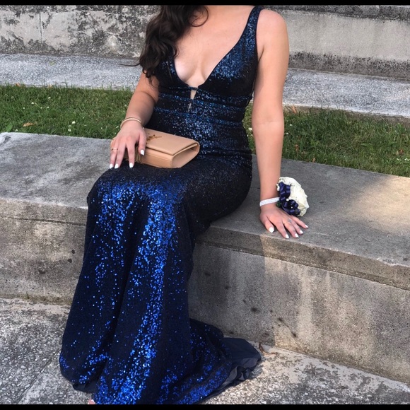 Jovani Ombr Navy to Royal Blue sequin dress